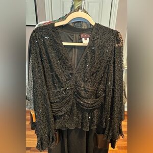 Black Sequin Lace Top By Marina Bresler -